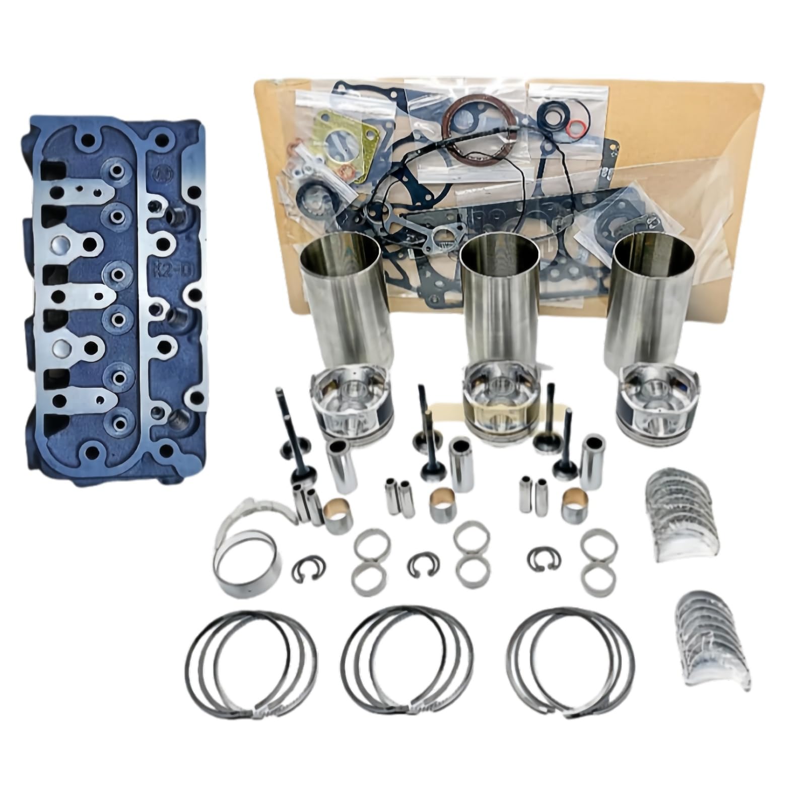 Complete Cylinder Head + Overhaul Repair Kit Compatible with Kubota D1005 Engine B2100 B2301HSD B2320 B2601HSD B7500 B7510 BX2660 BX2670 BX2680 ZD326 Replace parts